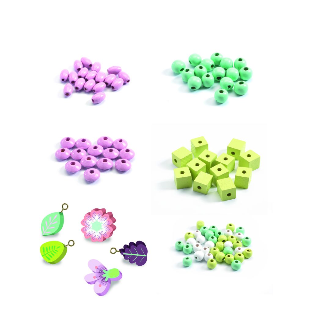 Perles en bois - Feuilles et fleurs