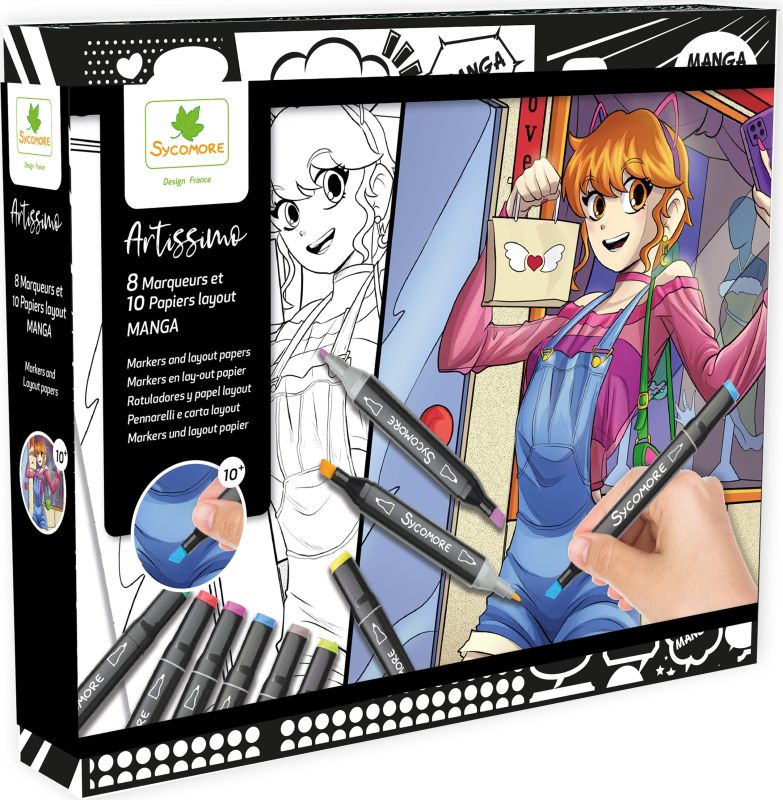 Marqueurs et papiers layout - Manga "fille" (couverture)