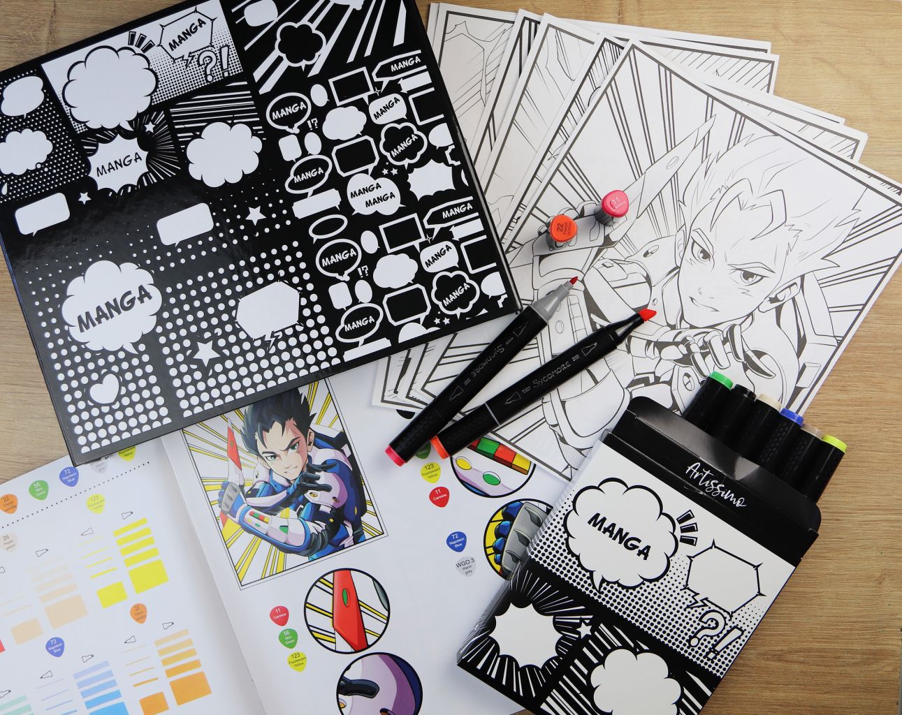 Marqueurs et papiers layout - Manga "garçon"