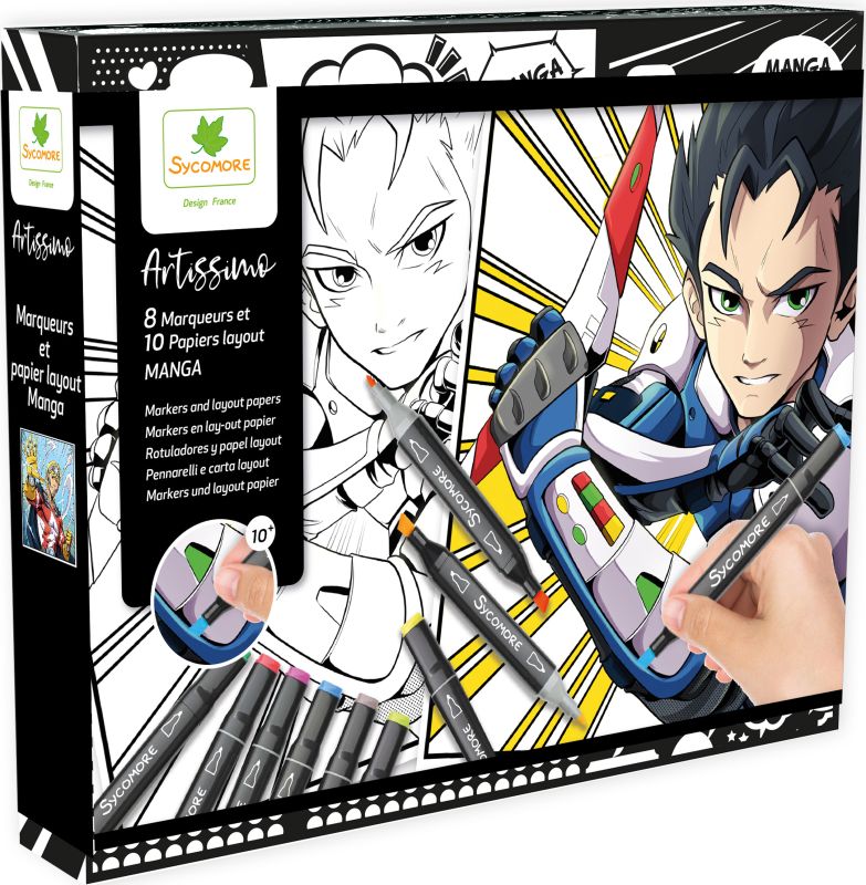 Marqueurs et papiers layout - Manga "garçon" (couverture)