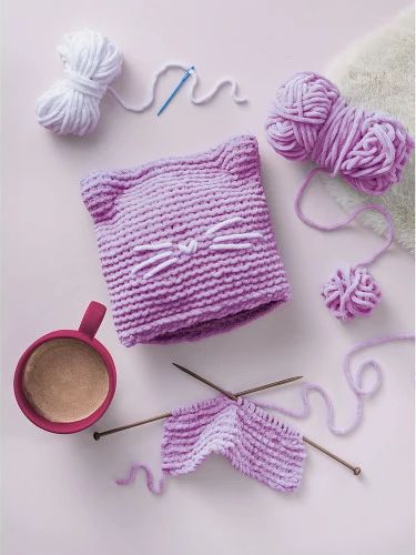 Bonnet &agrave; tricoter - Petit chat